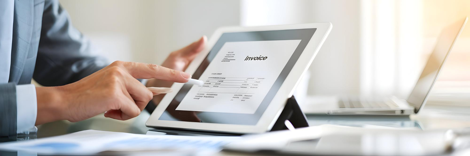 Un professionnel fait une démonstration de la facturation électronique sur sa tablette